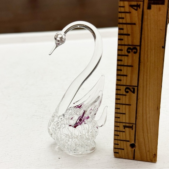 Hand Blown Lamp-open Work Art Glass Miniature Swan Figurine Clear Purple Vintage - Picture 12 of 14